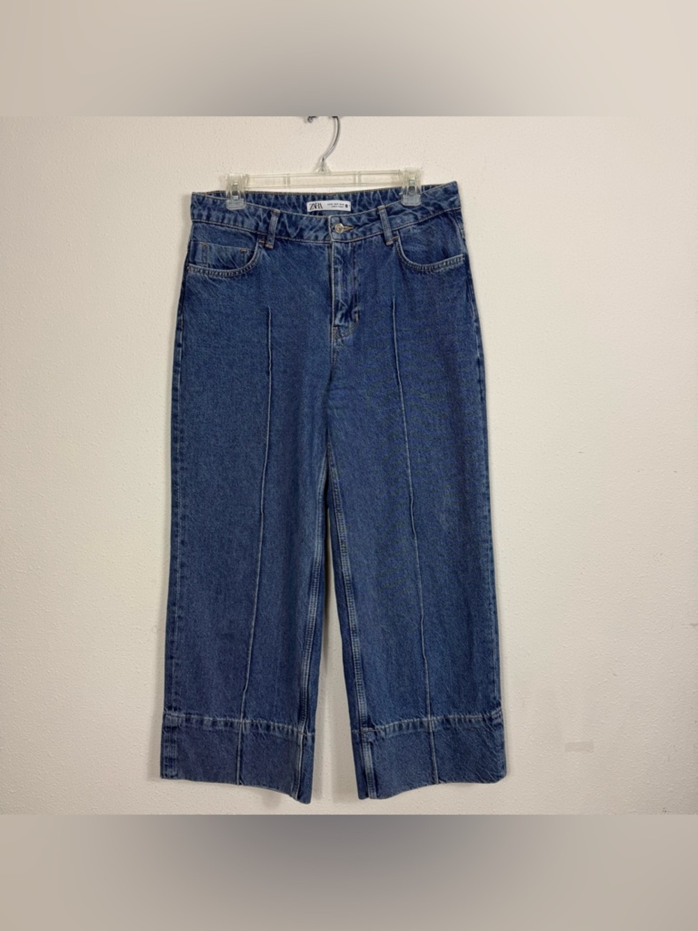 Zara Wide Leg High Waist Blue Denim Jean Sz 8